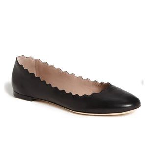 Chloe Lauren Black Leather Scalloped Flats
